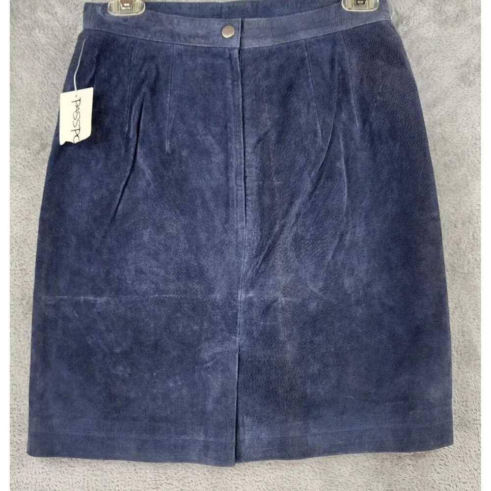 Passports Vest Skirt Set Womens Medium Blue Leather Full Zip Vintage Knee Length - Picture 10 of 16